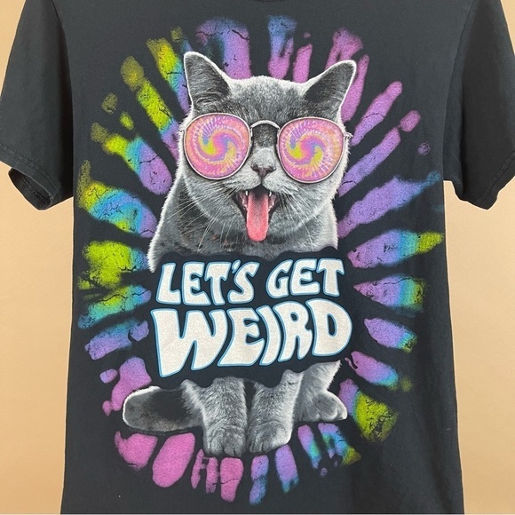Doma Let's Get Weird Cat Size Small Tie Dye Graphic Tee Shirt Hippie Funny - Picture 3 of 11